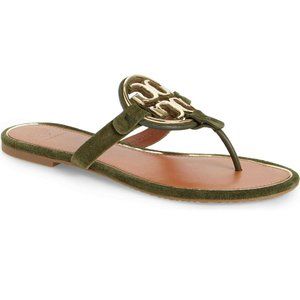 NIB Tory Burch Metal Miller Suede Leather Sandal Leccio Green US 7 7.5 AUTHENTIC